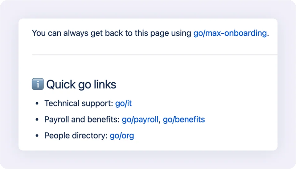 GoLinks® in Confluence page